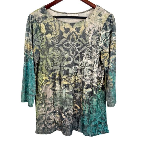 Coldwater Creek Sz Medium Green Artsy Unique Blouse Shirt Top Summer Travel - Picture 1 of 7